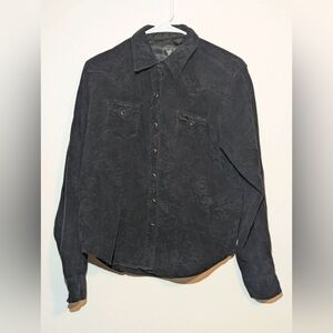 Ultra 20x Black Floral Pearl Snap Button Up Shirt Women's Sz Large 100% Cotton